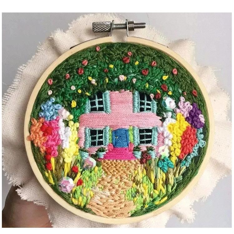 1 szt. Wzór Dom i Ogród Haft DIY Zestaw z Tkaniny z Narzędziami