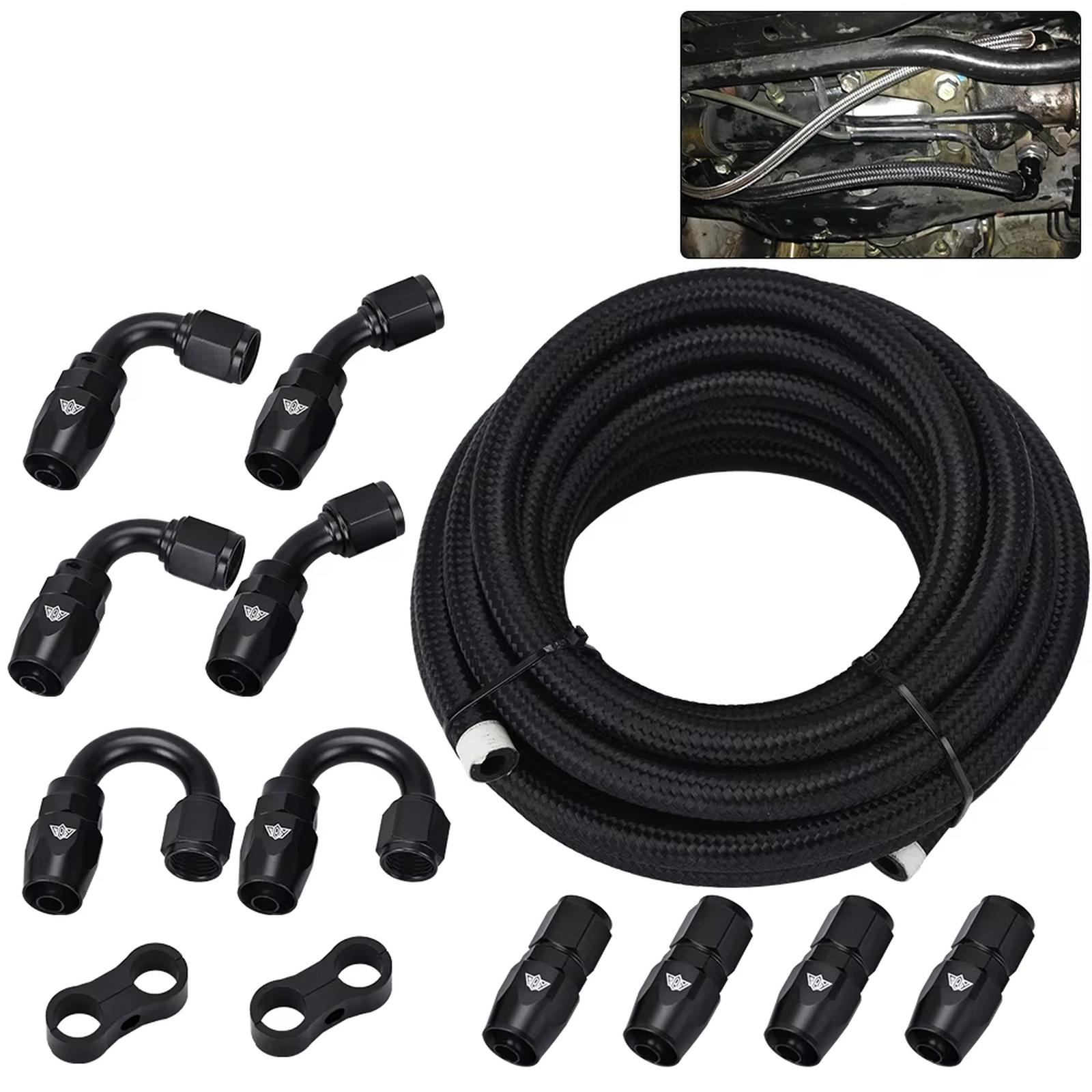 

5Meter 6AN AN6 & Stainless Steel Braide Oil Fuel Hose Line +AN6 Hose End Ftting Adapter Oil Hose Kit With Clamps One Size