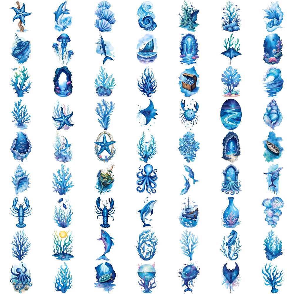 63pcs Temporary Tattoo Sea Creatures Waterproof Long-lasting Body Stickers Coral Watercolor For Adults Women
