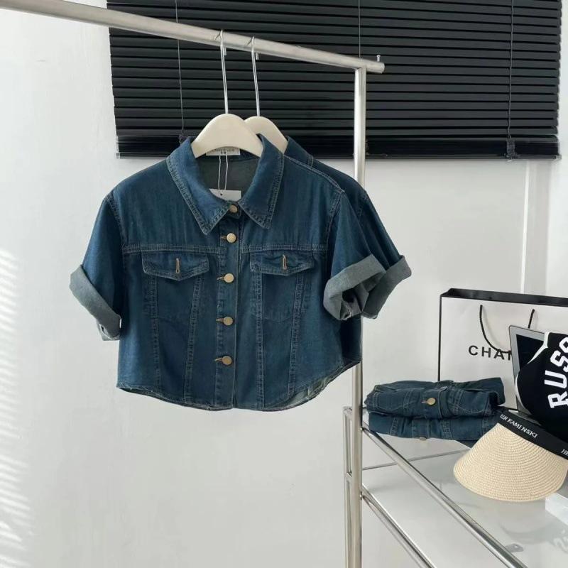 Women's Short Sleeve Denim Jacket Shirt, Plus Size Cardigan, Korean Style Summer 2024 Fashion Top