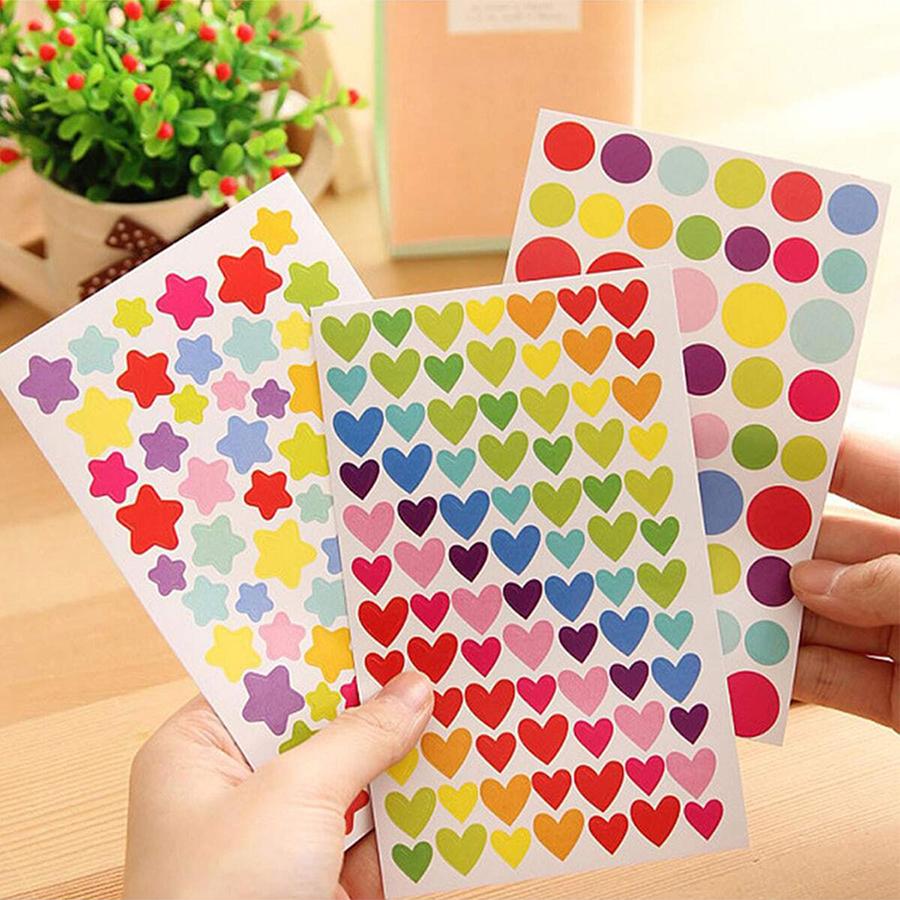 10 Sheets Colorful Self-adhesive Diary Graffiti Stickers Student Notebook Decoration Heart Star Dot Sticker for Scrapbook Album