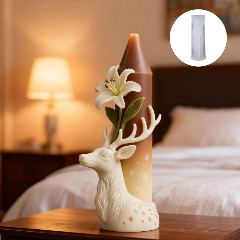 Food Grade Silicone Deer Head With Flower Candle Making Mould Easy To Use For Crafting Scented Candle