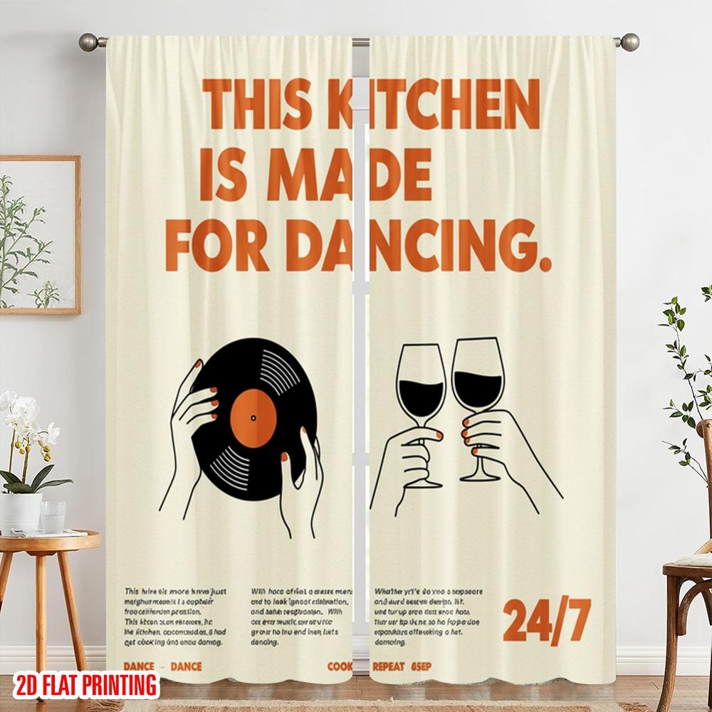 2pcs 2D flat printing Party Window Curtains Kitchen Dancing Party Wine 100% Polyester Without Electricity Birthday Party Perfect