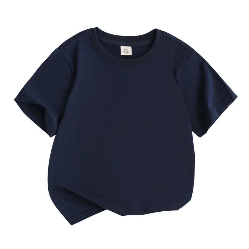 Barns Lös Bomullskortärmad T-shirt: Rundhalsad, Enfärgad, Svettabsorberande, Sommarstil för Pojkar och Flickor (Mellan- och storlekar)