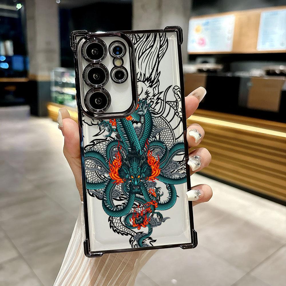 God Black Dragon Cyan Funda For Samsung S26 Ultra Phone Case For Galaxy S25 FE S26 S24 S23 S22 S21 Ultra S20 Plus 5G Clear Cover