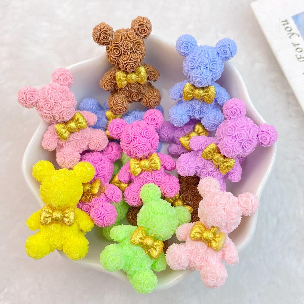 8Pcs New Valentine's Day Rose Petal Bow Tie Bear Flat Back Cartoon Scrapbook Figurine DIY Bow Decor Accessories Crafts