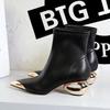 Fashion 2025 New Metal Hollow Heel Iron Head Metal Pointed Toes Modern Short Boots for Women Winter Street Style Low Heel Boots Female