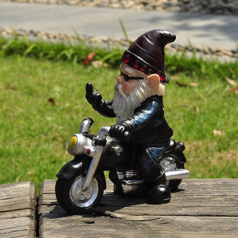 1PCS Gnome Dwarf Resin Crafts Garden Decoration Home Ornaments Biker Old Man Riding Motorcycle Statue Gardening Decorations
