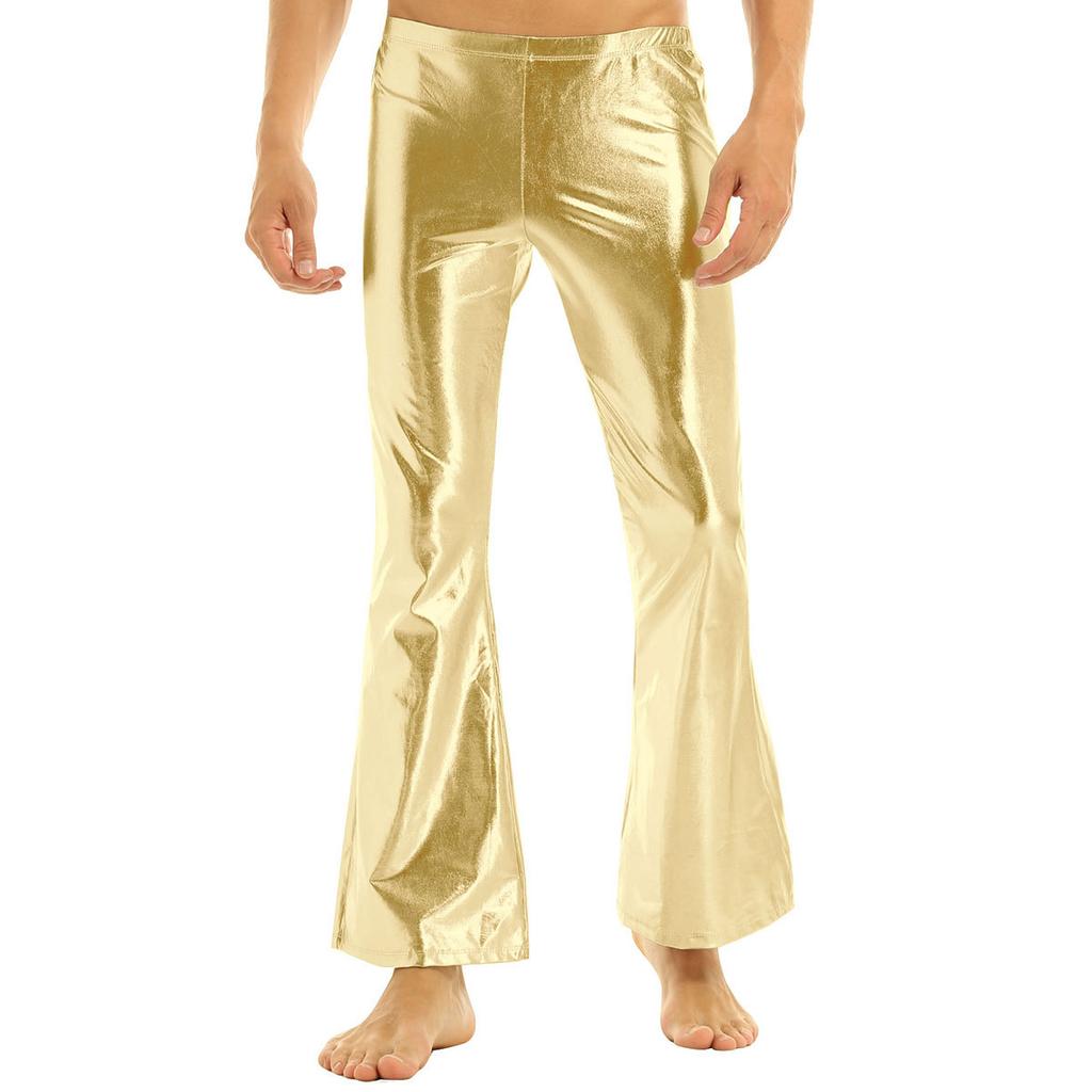 Herrenhosen Nachtclub Metallic Disco Hosen Bell Bottom Lange Hosen
