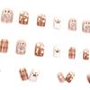 24Pcs French Fake Nails Detachable False Nails Square Full Cover Press-On Nails Set Women Wearable Art Nail Tips