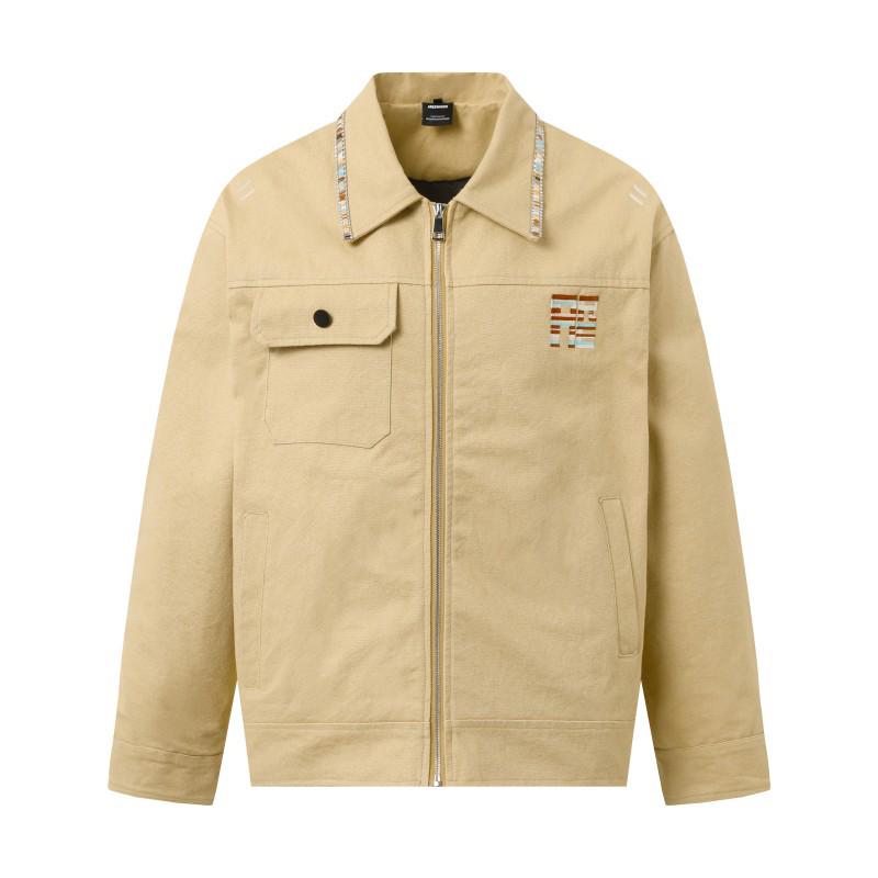 

Мужская модная джинсовая куртка с вышивкой 2025 – Повседневный уличный стиль для пар, Весна L хаки