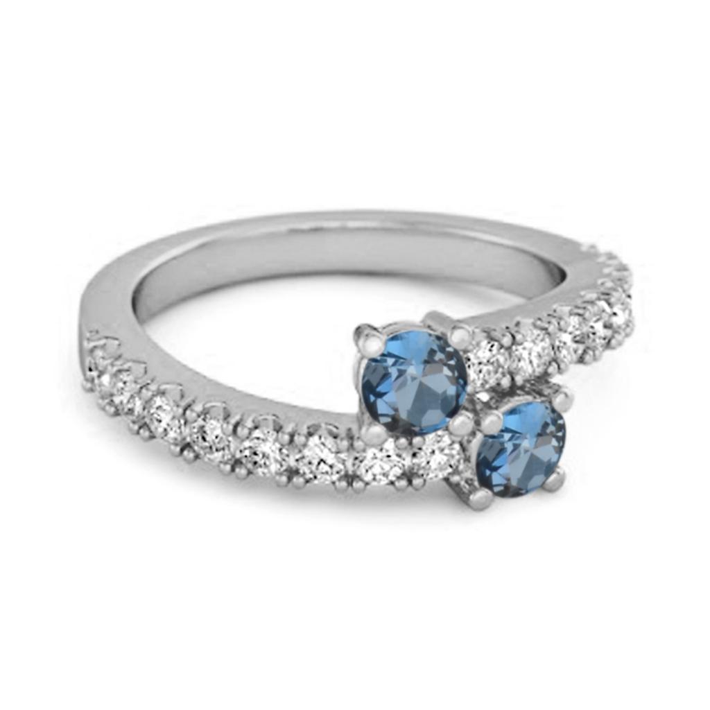 London Blue Topaz Twin Stone with Accents Bypass Ring - 925 Sterling Silver