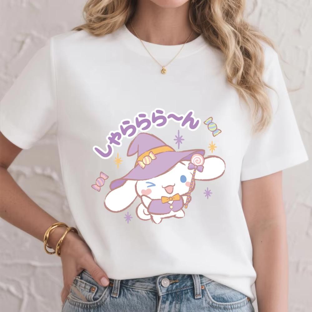 2026 Summer Casual Soft Cotton Cute Cinnamoroll Magic Wizard Print T Shirt for Women Comfy Summer Top Daily Wear