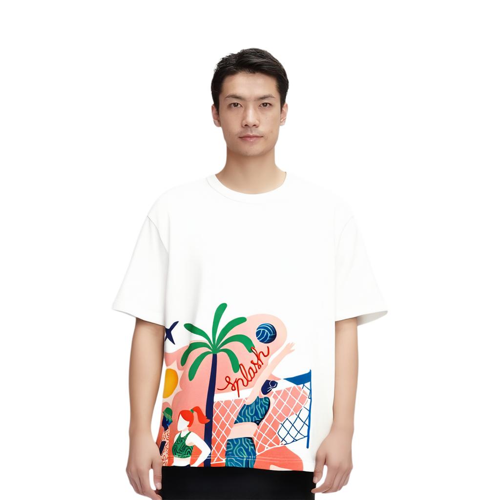 Li Ning Sports Lifestyle Series Printed Round Neck Comfortable Pullover Short Sleeve T-Shirt Men Tops Off-White AHSU307-2