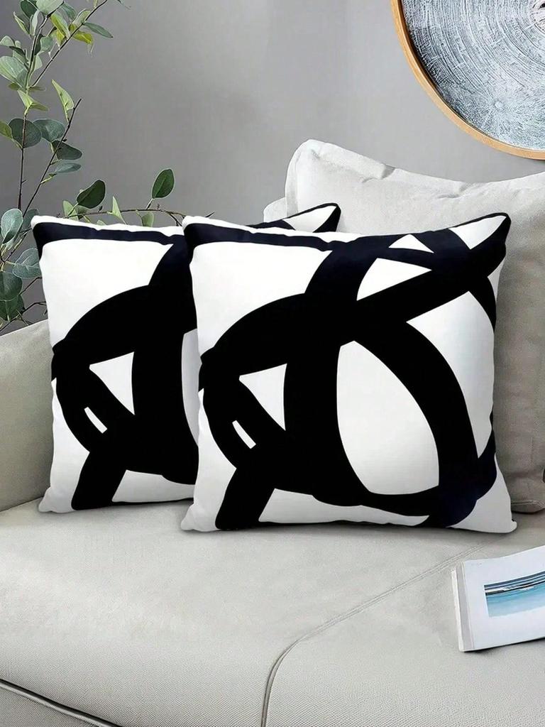 Abstract Art Pillowcase, Black White Geometric Cushion Cover, Minimalist Home Decor, Modern Living Room Accent