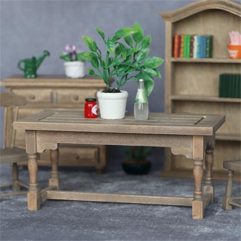 Simulation Wood Miniature Dining Table Chair for Dollhouses Decoration and Creative Dollhouses Scene Display Decoration