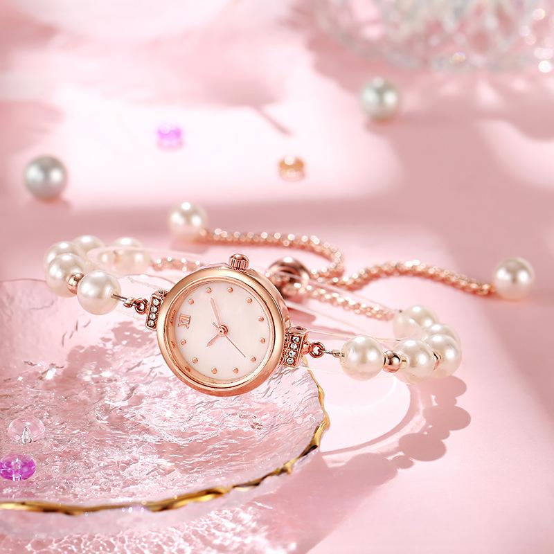 Pearl Fine Belt Fritillary Round Ladies Watch Free Adjustment Bracelet Watch Women's Quartz Watch