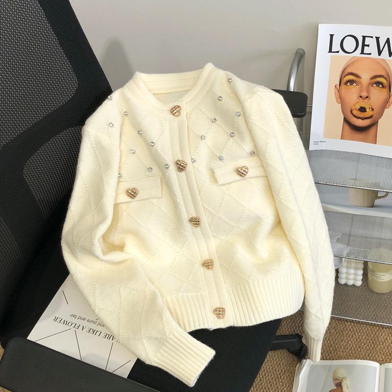 

Премиальный ромбовидный вязаный кардиган топ женский осенне-зимний нежный вариант мягкий ворсистый свитер куртка