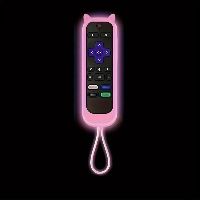 Glow in the dark cute cat's ears shaped silicone universal remote control cover with  for TCL Hisense Roku TV remote control