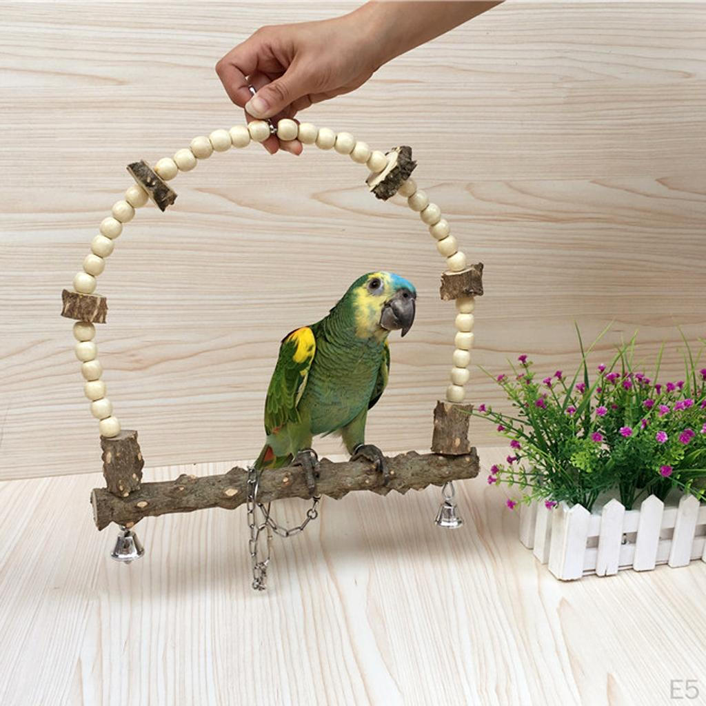 Natural Wooden Bird Perch Parrots toys Stand Holder Cage Hanging