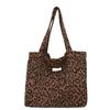 Autumn Casual Fashion Woolen Plaid Shoulder Bag Retro Leopard Print Portable Commuter Canvas Bag Women's Casual Shoulder Bag