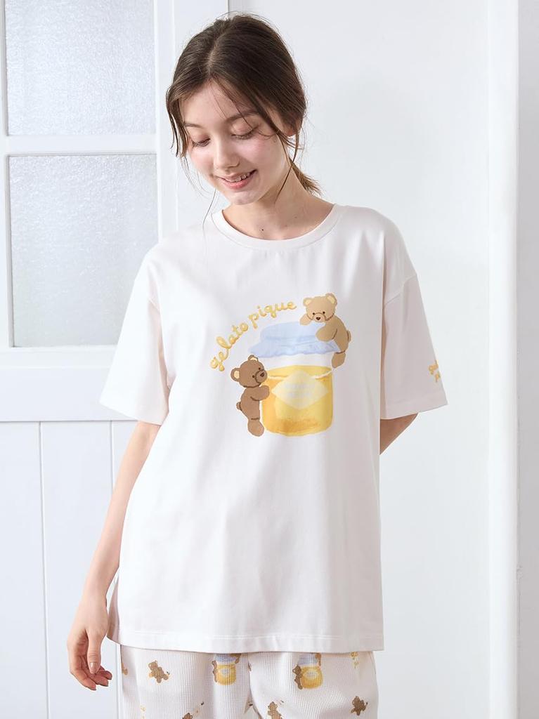 Gelato Pique Honey Bear Print PWCT254331 OWHT Free Size T-Shirt Women's