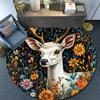 Deer Floral Round Area Rug,Carpet Rug for Living Room Bedroom Sofa Playroom Decor,Non-slip Floor Mat