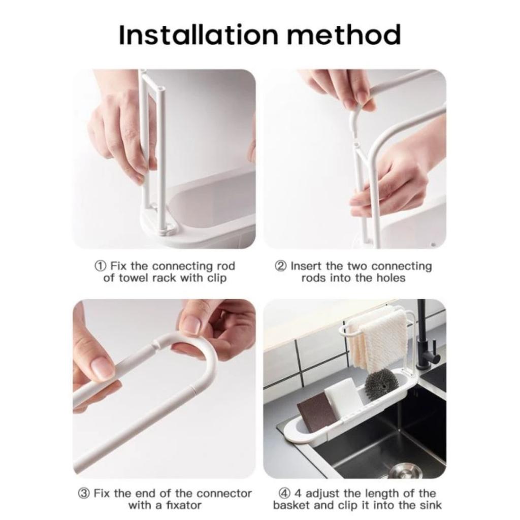 Kitchen Telescopic Sink Shelf Drainer Rack Kitchen Soap Sponge Holder Storage Basket Kitchen Accessories