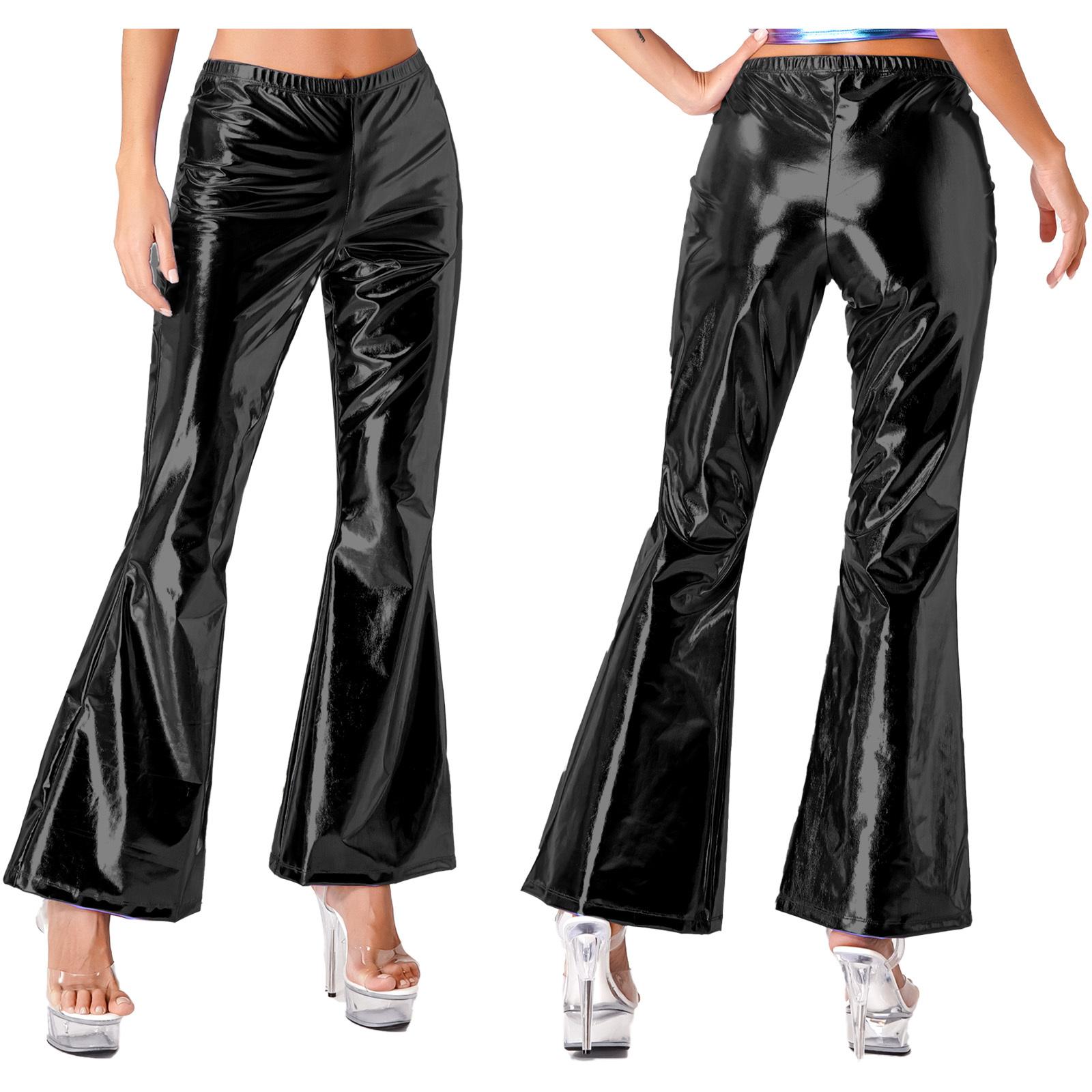 

Блестящие металлические брюки для дискотеки, женские расклешенные брюки, брюки-клеш, танцевальный костюм для косплея S чёрный