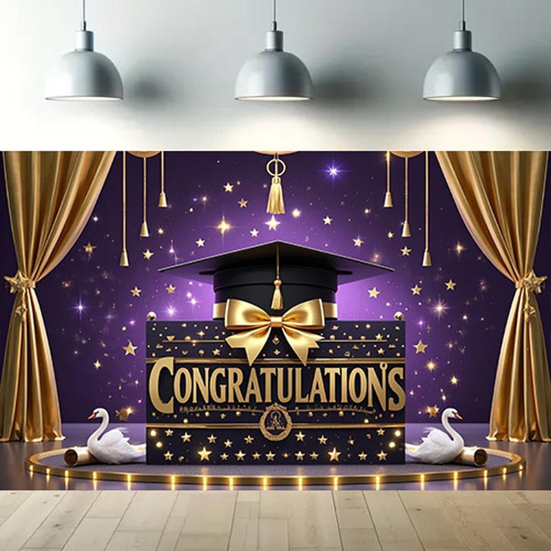 2025 Graduation Banner- Decor with Graduation Hat Design for Events,Photo Studio Backdrop,Outdoor Festivities,Graduation Party Decor