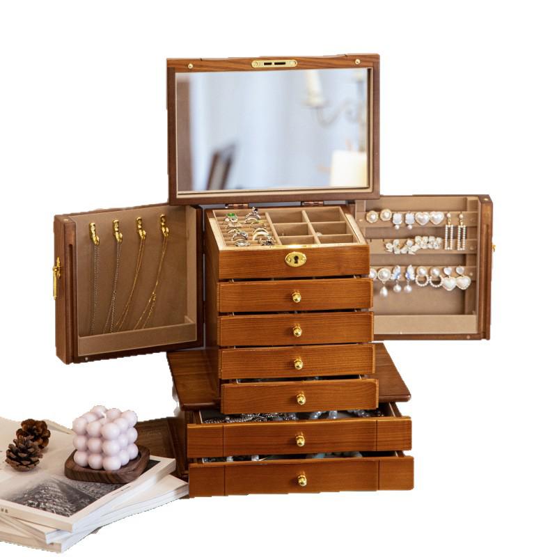 Multi-Layer Solid Wood Jewelry Storage Box - Large Capacity Retro Chinese Style