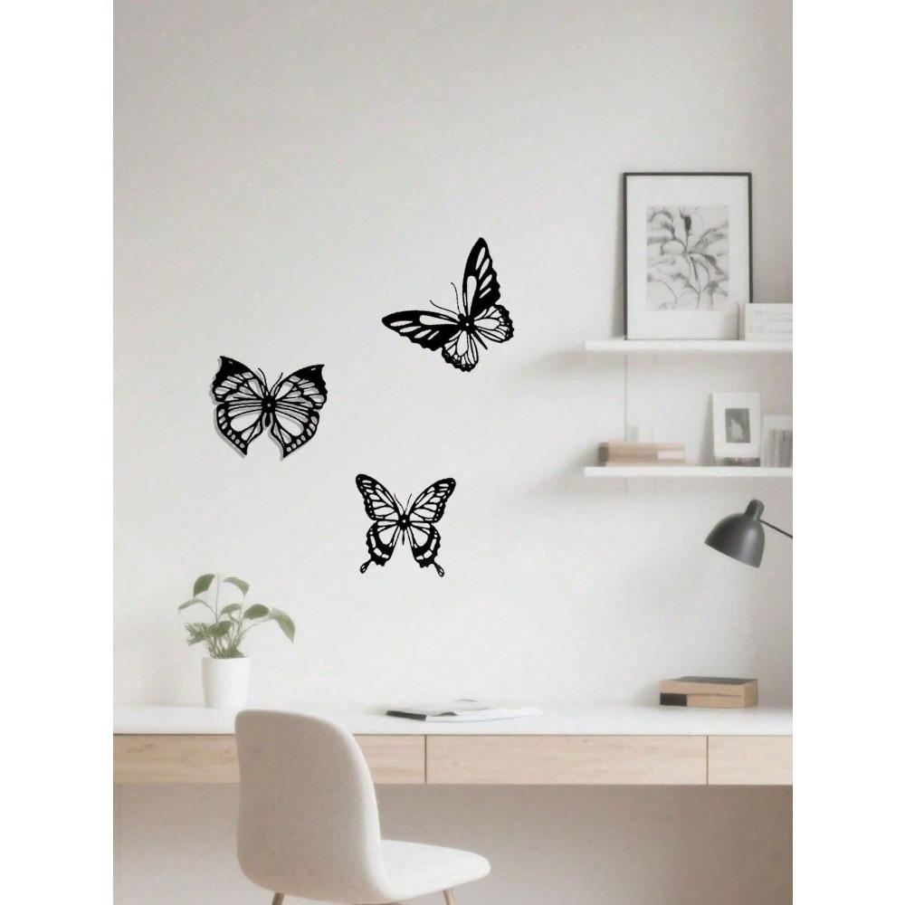 Metallschmetterling & Schmiedeeisen Wandkunst Set von 3, Vintage Heimdeko für Wohnzimmer Schlafzimmer, Rostfreies Wasserdichtes Wandbehang-Ornament