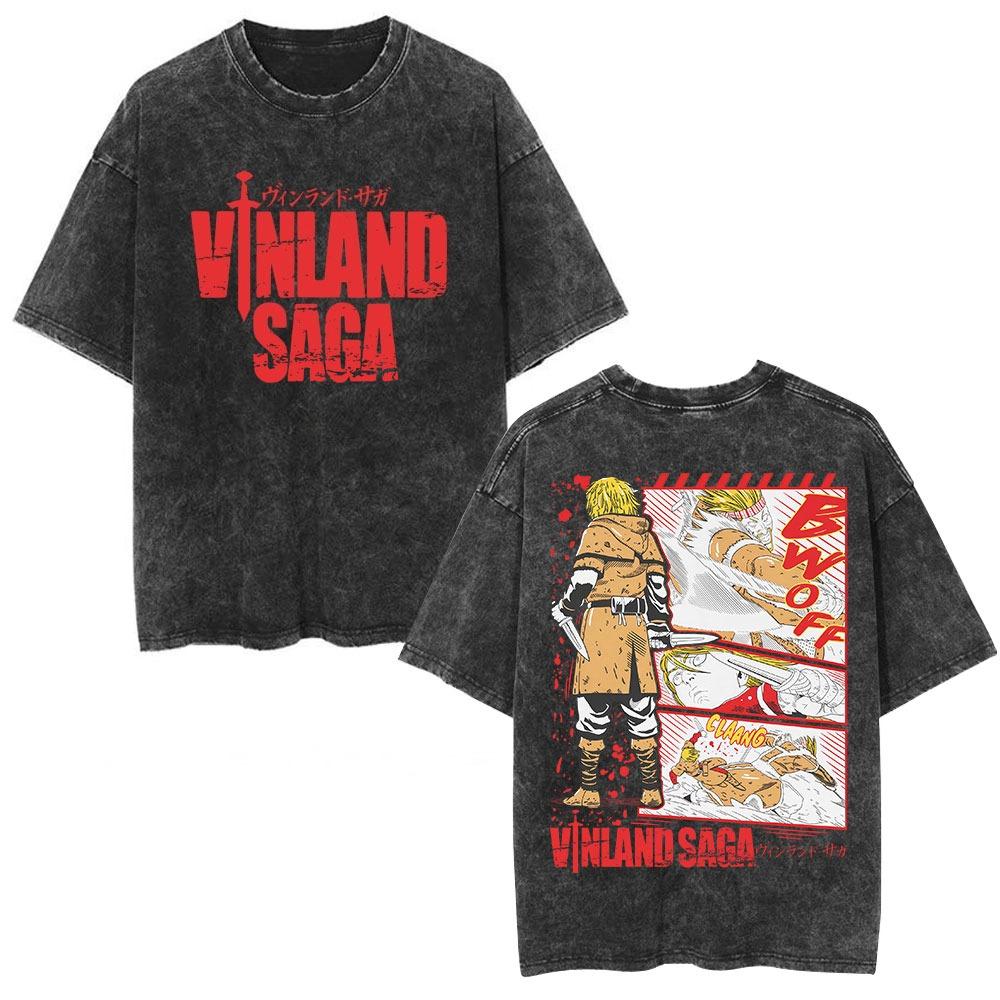 Vinland Saga Thorfinn Tshirt Vintage Washed Anime Manga Graphic Unisex Oversized Crew Neck Cotton Short Sleeve Tee Tops Hot
