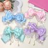 Grazioso fermaglio per capelli con nappe per bambini con fiocco e perle Accessorio portatile per feste e uso quotidiano