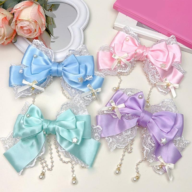 Grazioso fermaglio per capelli con nappe per bambini con fiocco e perle Accessorio portatile per feste e uso quotidiano