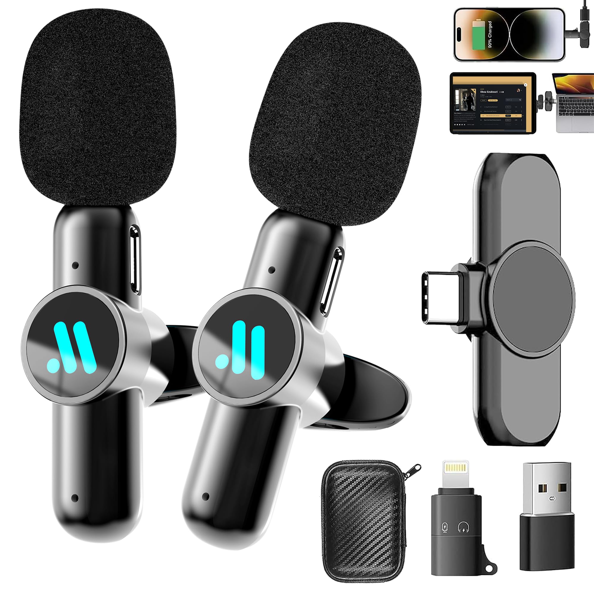 

Wireless microphonepin microphone, wireless Bluetooth microphone compatible. Compatible with Android, iPhone, iPad, and PC. Two people can use it