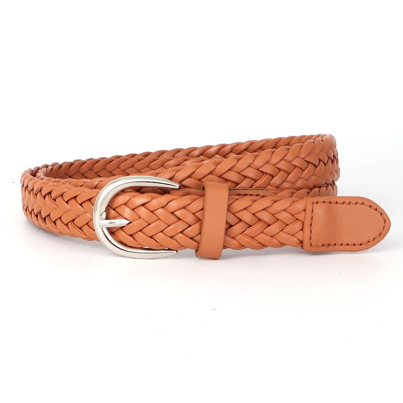 Ladies' Retro Woven PU Leather Thin Belt for Jeans and Dresses