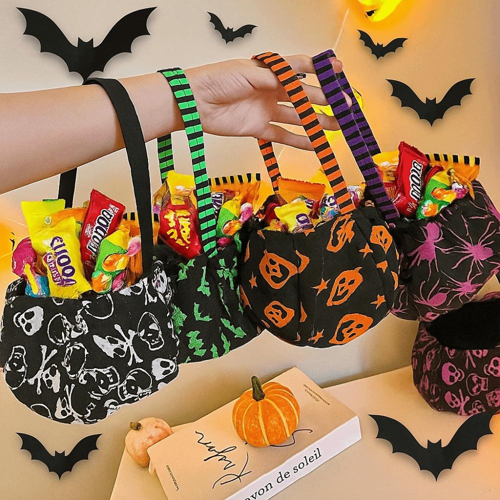 Trick or Treat Pumpkin Candy Bucket Cloth Stuffed Cotton Tote Bags Halloween Candy Bag  Party