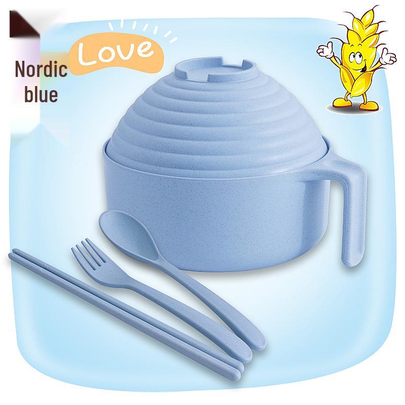 Wheat Straw Noodle Bowl Set with Chopsticks, Fork & Spoon - Ideal for Dorms & Households
