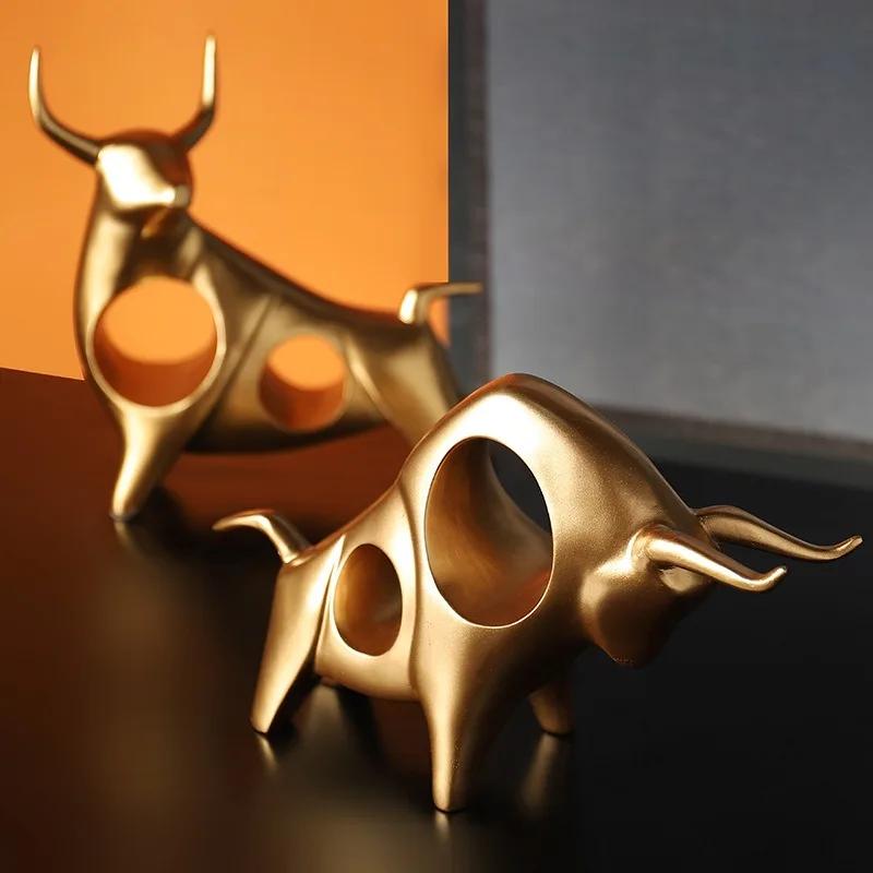 Home Decor Cattle Statue Ox Home Decor Living Room Bull Sculpture Wine TV Cabinet Ornament Crafts Abstract Animal Figurine