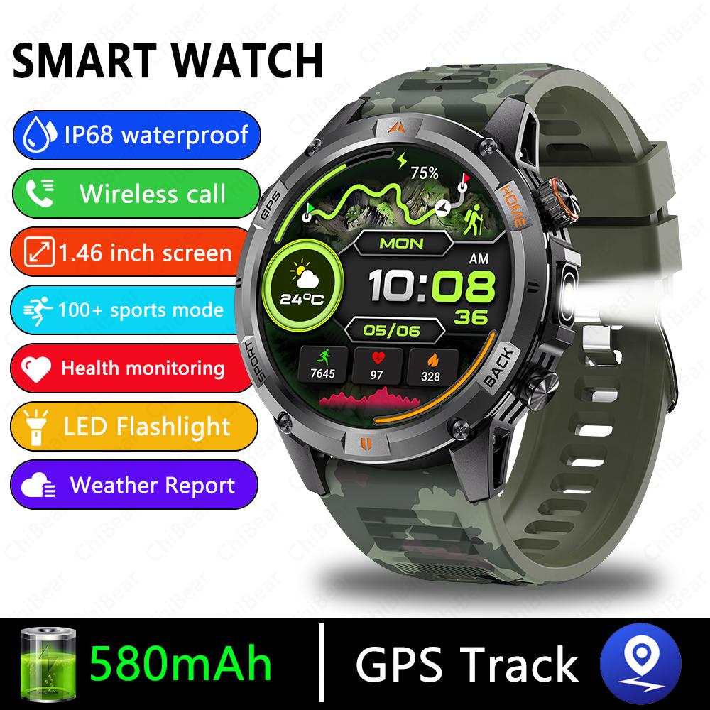 New Professional GPS Sports Smart Watch Outdoor RIDE Run GPS track Swim Watchs Compass 3ATM Sports Bluetooth Call Watch Men