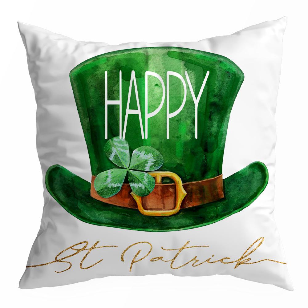 St. Patrick's Day Peach Skin Velvet Pillowcase, Green Four-leaf Clover Printed Sofa Pillow Cushion