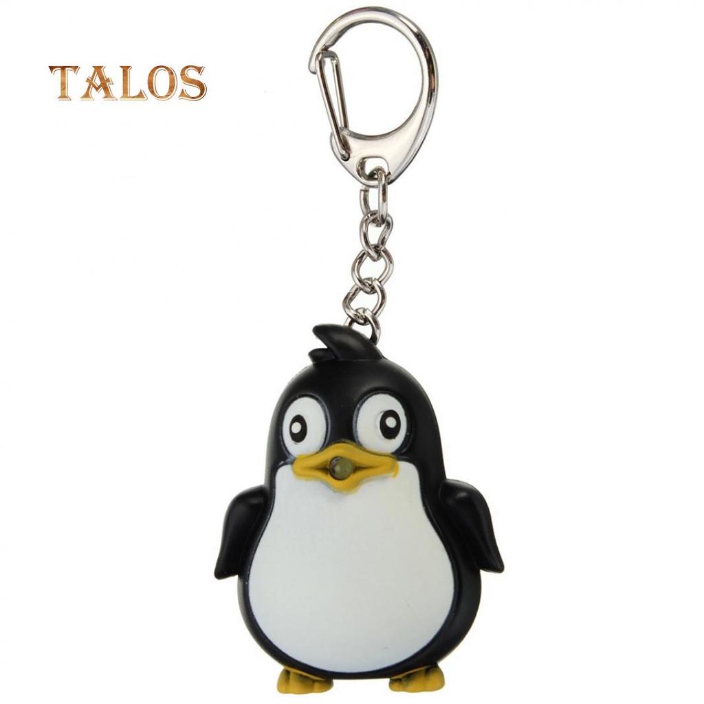 Cute Animal Penguin LED Light with Sound Key Chain Key Ring Torch Xmas Gift Suspension Trinket