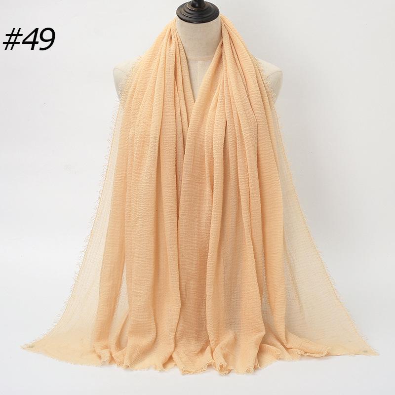 Solid Color Wrinkled Cotton-Linen Feel Women's Headscarf with Fur Edge