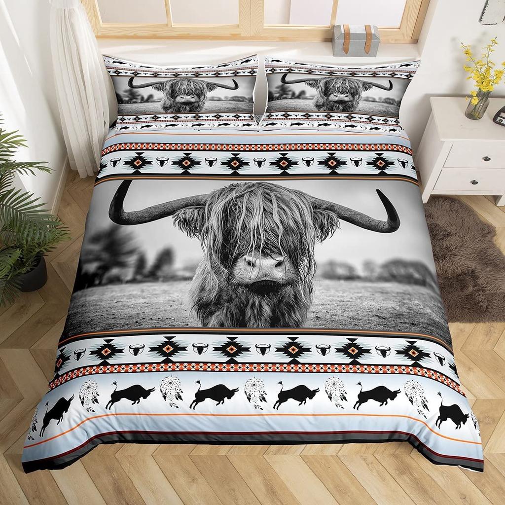 Boho Duvet Cover Southwestern Comforter Cover Ethnic Tribal Arrow Aztec Bed Set Retro Vintage Exotic Bull Cattle Bohemian Decor