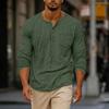 Men's Casual Long Sleeve Round Neck Shirt with Button Front and Pockets