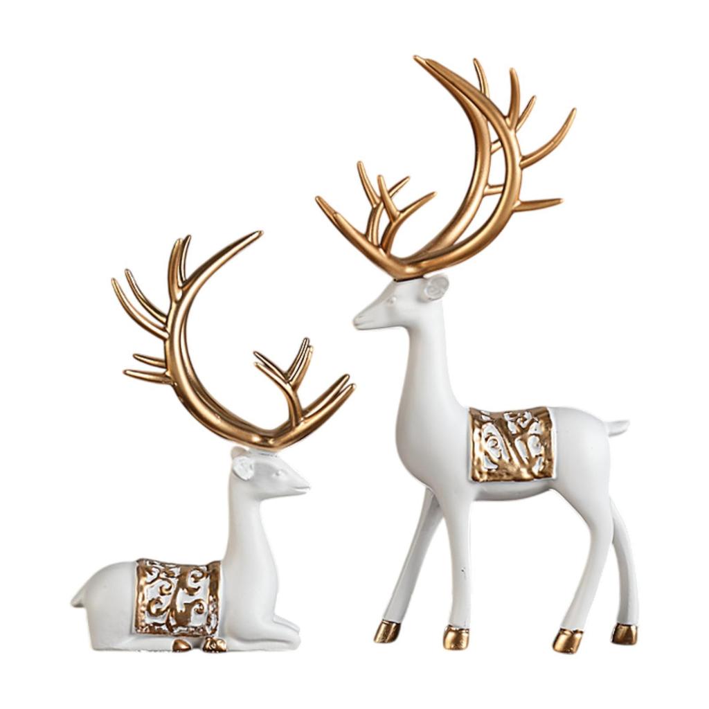 2x Deer Sculptures Decorative Figurines Modern Collectible Tabletop Ornaments