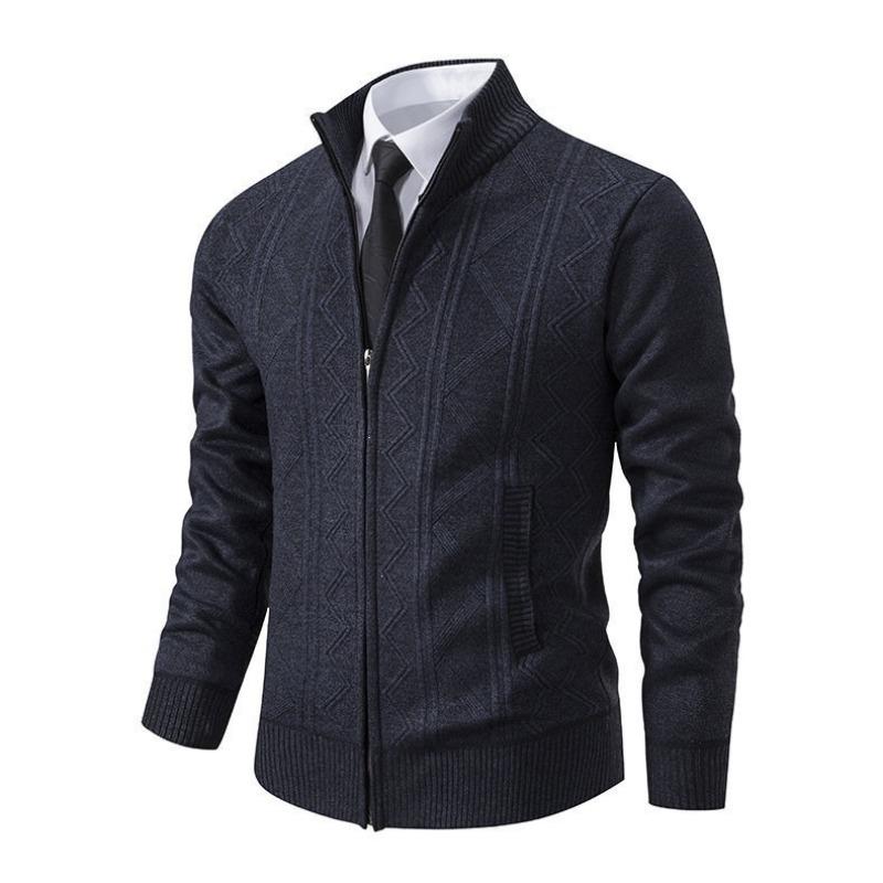 Autumn and winter new men's stand-up collar fleece sweater knitted sweater youth fashion casual cardigan jacket men