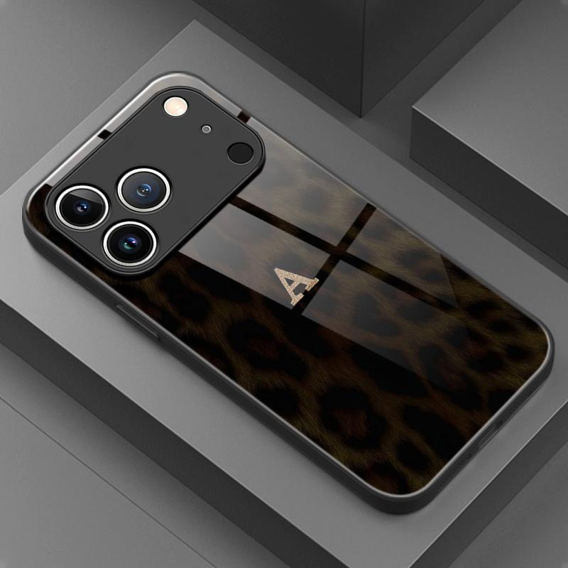 Leopard Print Letter A Pattern Glass Phone Case for iPhone 17 16 16ProMax 15 14 13 12ProMax 11 11Pro Anti-drop protection