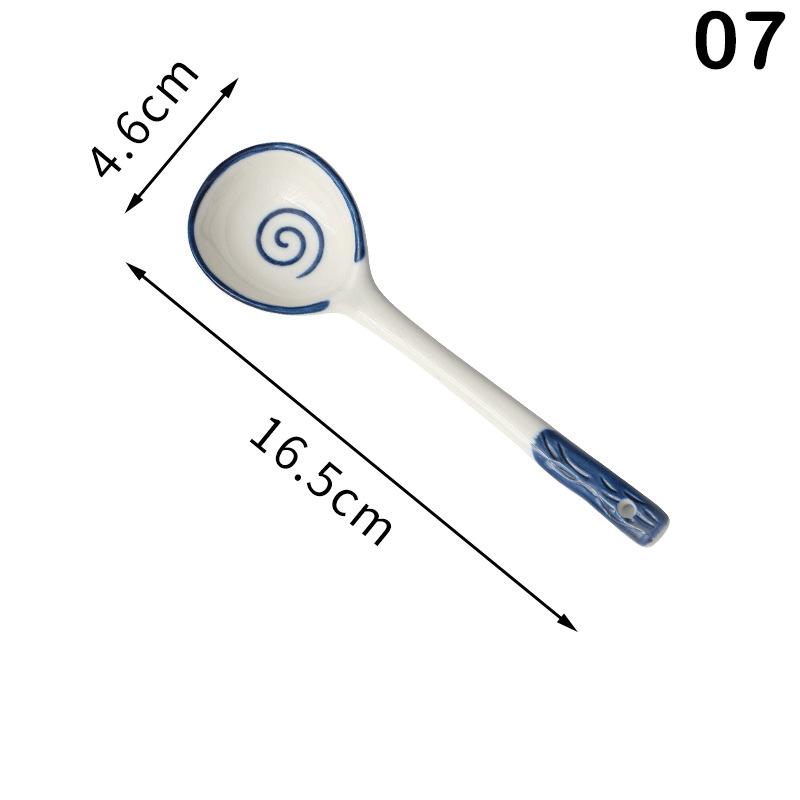 Kawaii Flower Ceramic Soup Spoon Cute Korean Ice Cream Hand Painted Coffee Dessert Long Handle Spoon Kitchen Accessories